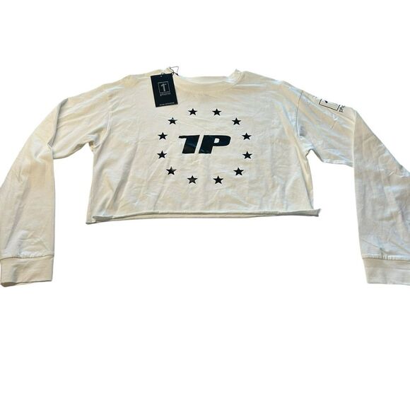 1st Phorm Women’s M Long Sleeve Crop Top‎ White Relaxed Fit Pump Cover New - Picture 2 of 7